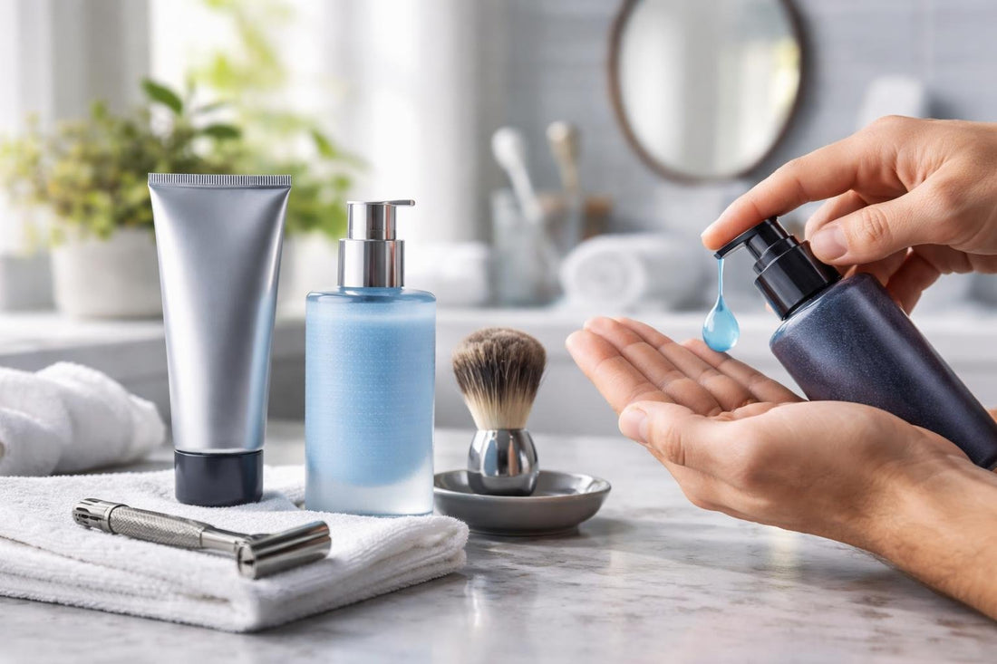 Men applying shaving gel for comfortable spring shave