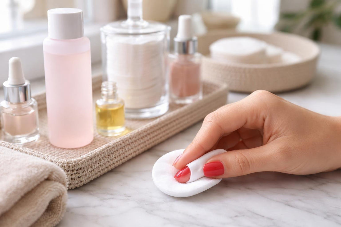 Removing nail polish with saturated cotton pad, streak free