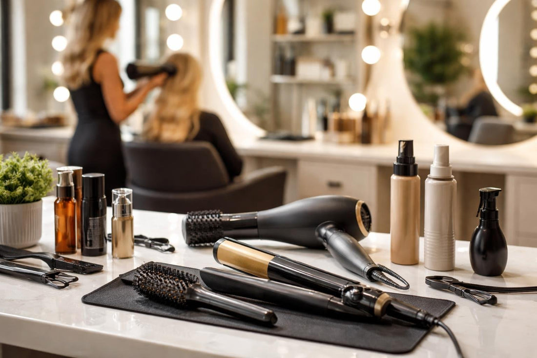 Toronto salon stylist using professional styling appliances in studio