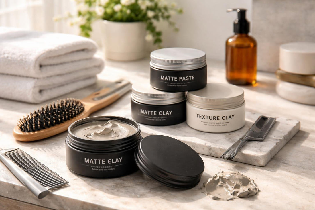 Professional styling clay on short textured hair Ontario