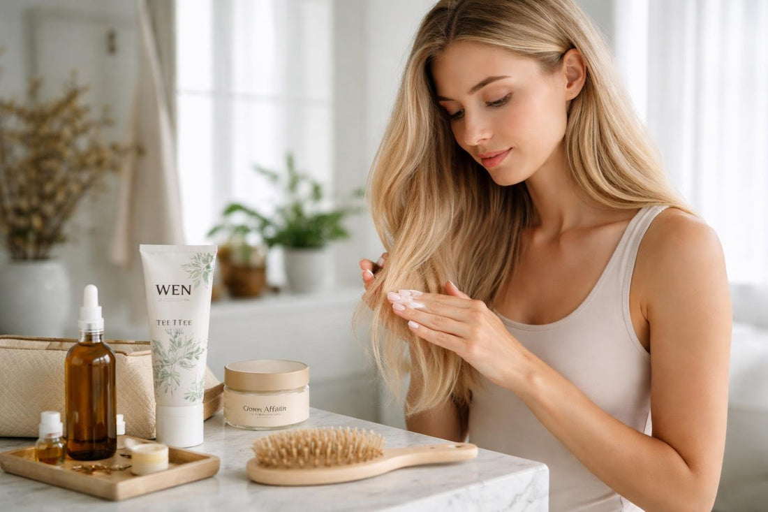 Toronto woman applying styling cream to fine hair