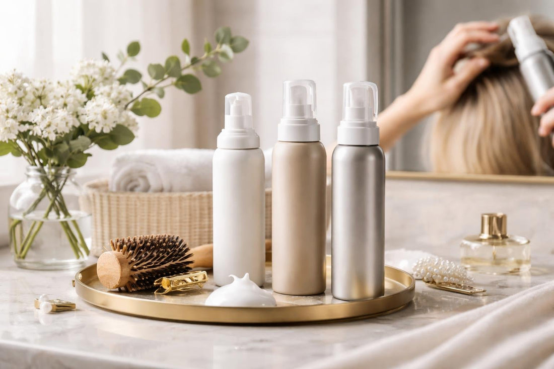 Styling foam applied to fine hair for root volume