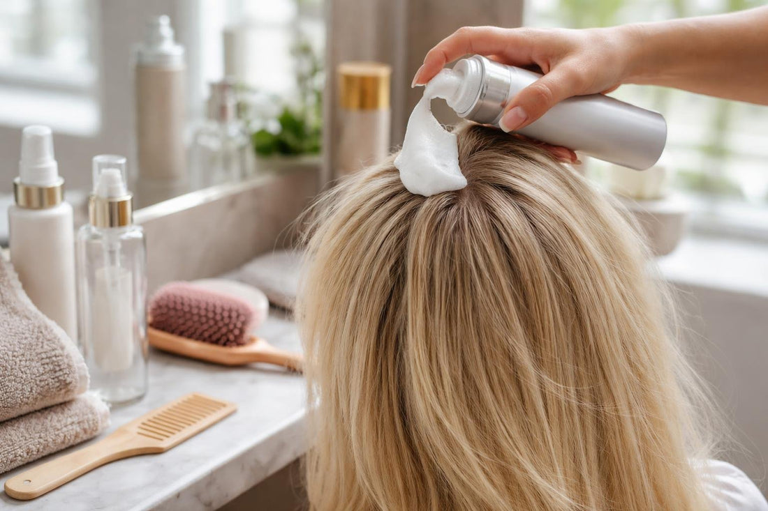 stylist applying foam for root lift on fine hair