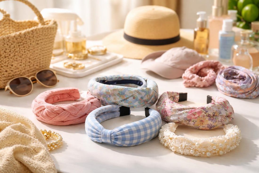 assorted women's summer headbands display on table