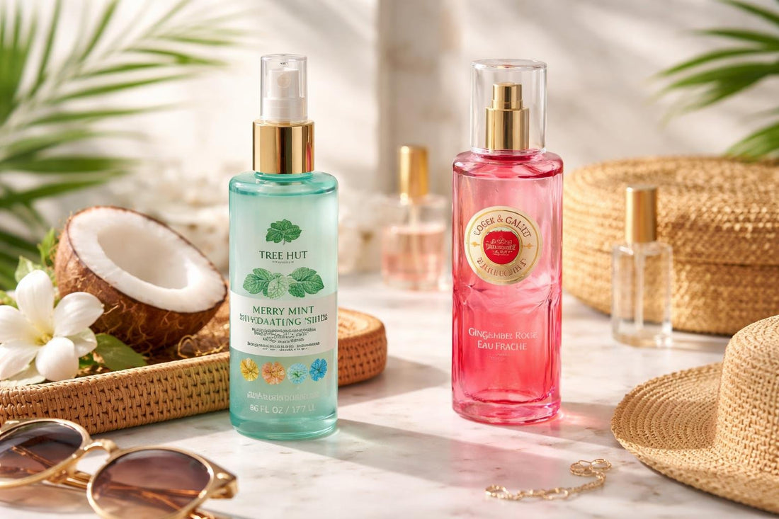 summer body sprays and perfume vs flatlay