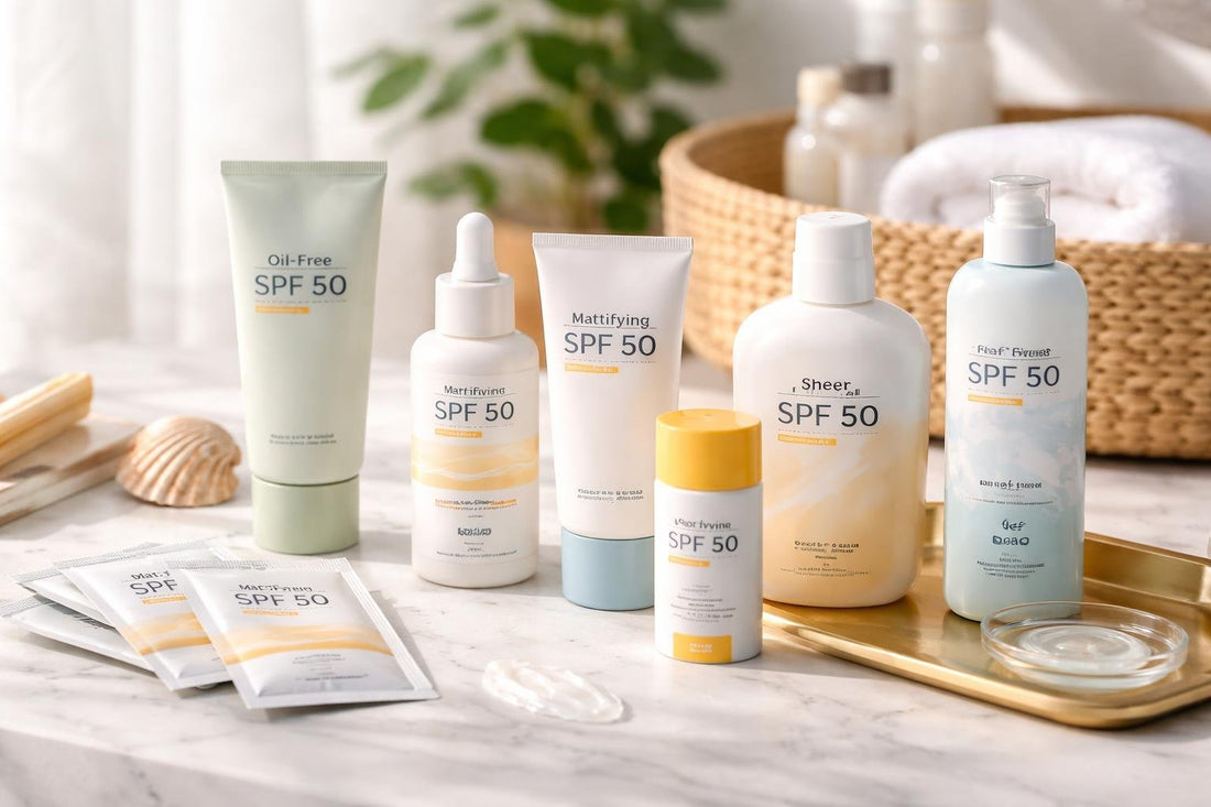 oily skin sun protection products flatlay Canada