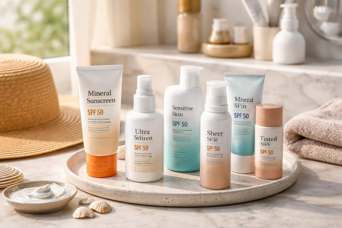 assortment of sunscreen products on table in Canada