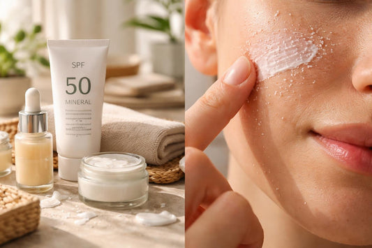 Close-up sunscreen texture on sensitive skin surface