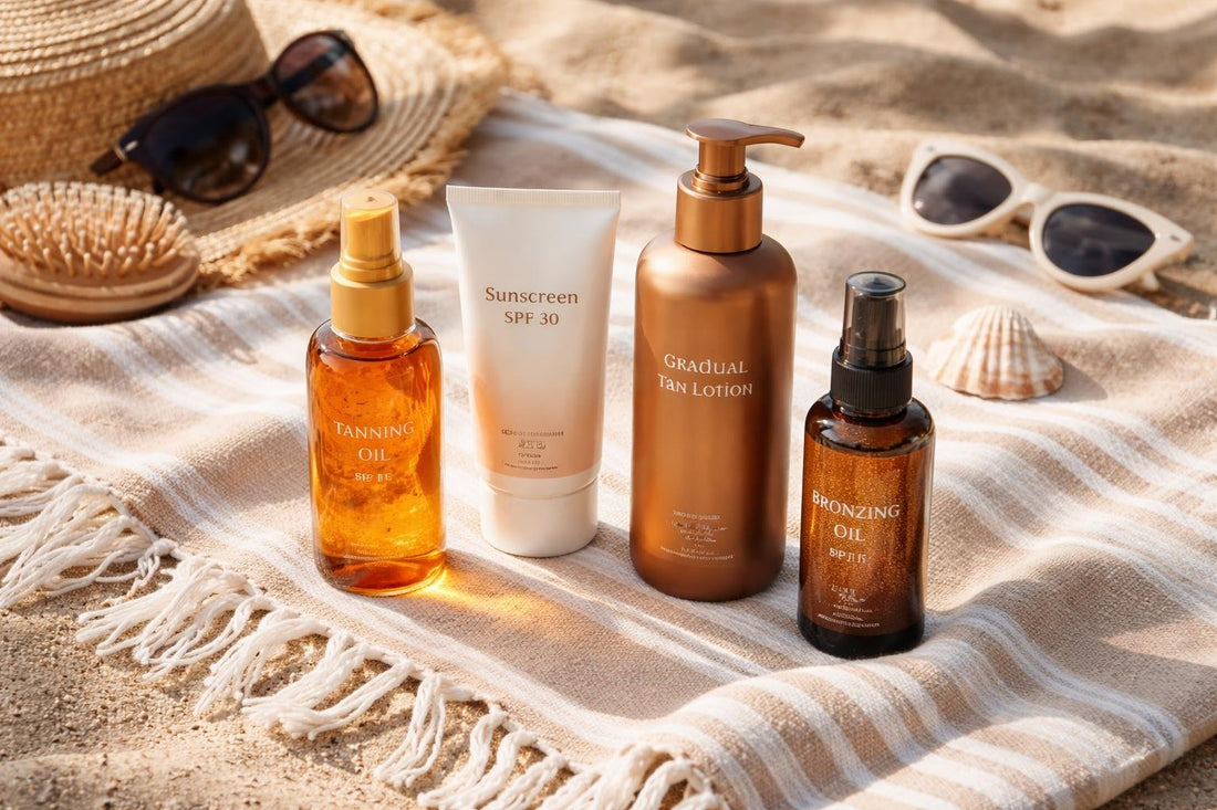 Tanning oils and lotions on Ontario beach towel