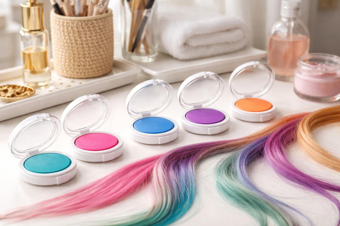 Temporary hair chalk colours applied to hair in sections