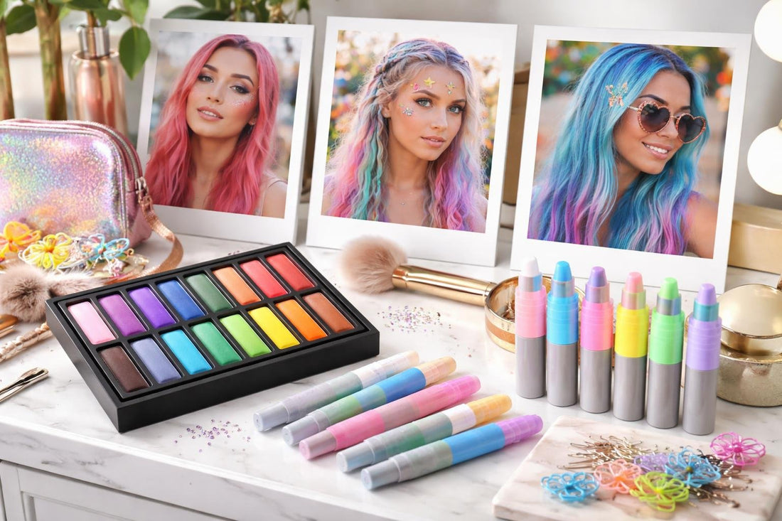 festival hair chalk colour collection on diverse models