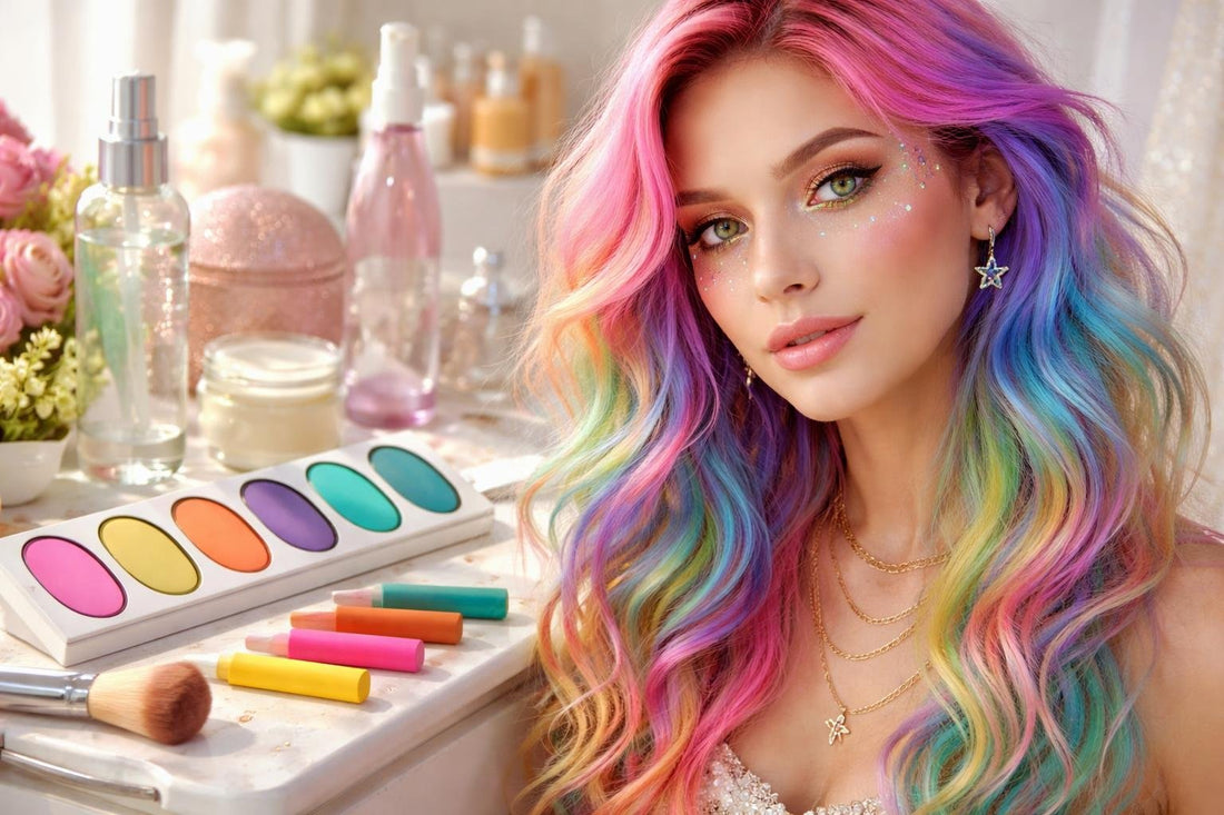 Festival-ready temporary hair chalk colour on model