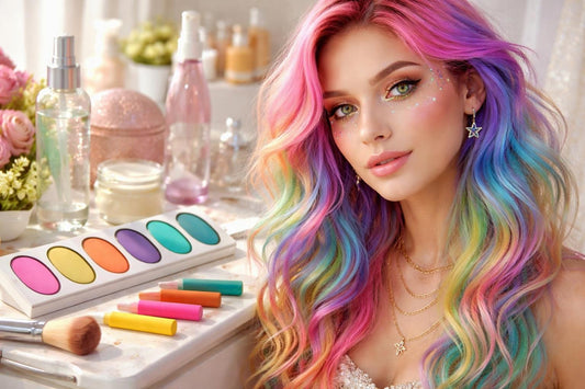 Festival-ready temporary hair chalk colour on model