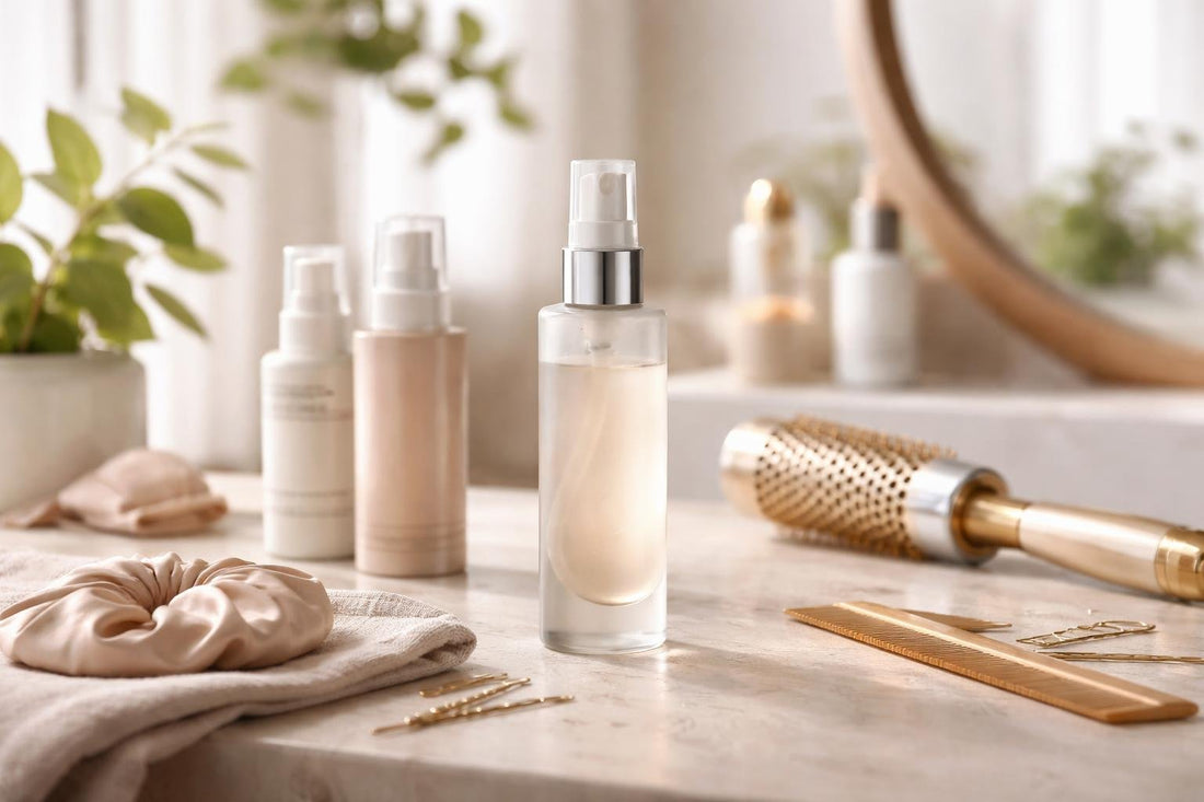 Thermal protection hair spray on salon counter