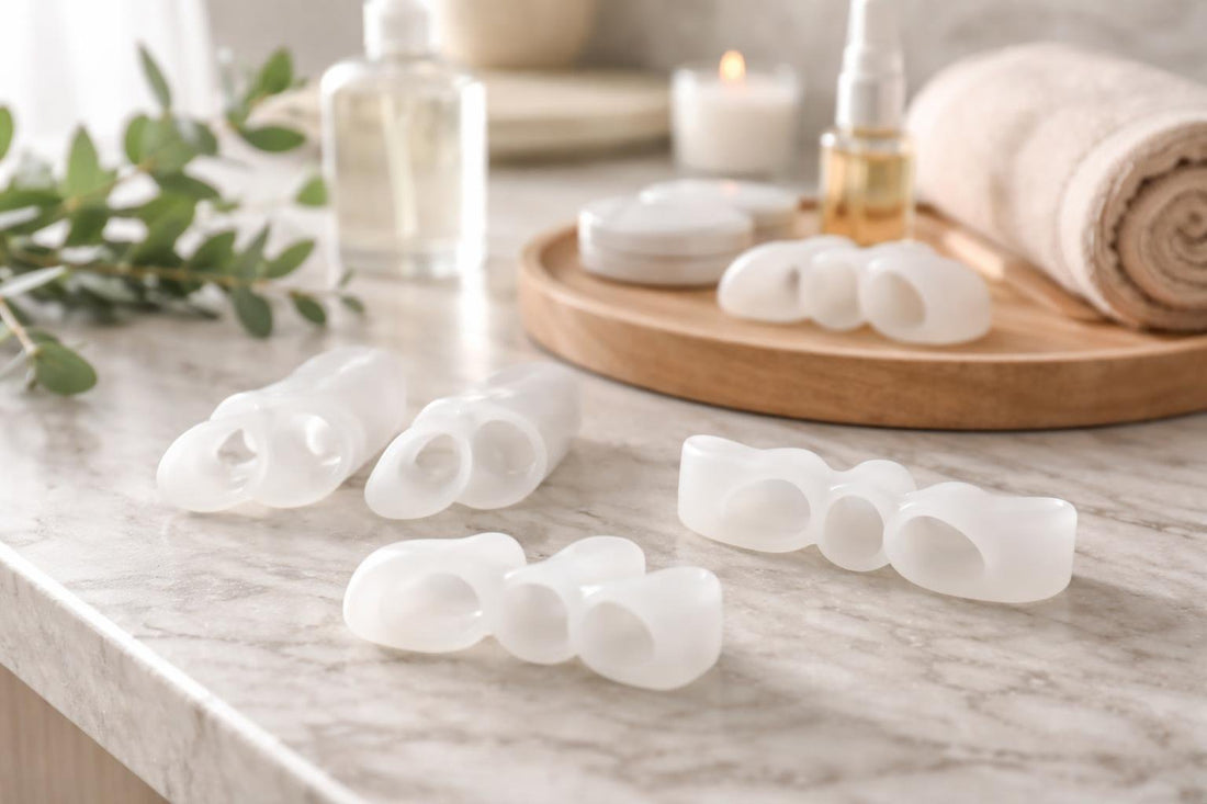 Close-up silicone toe separators for bunion relief