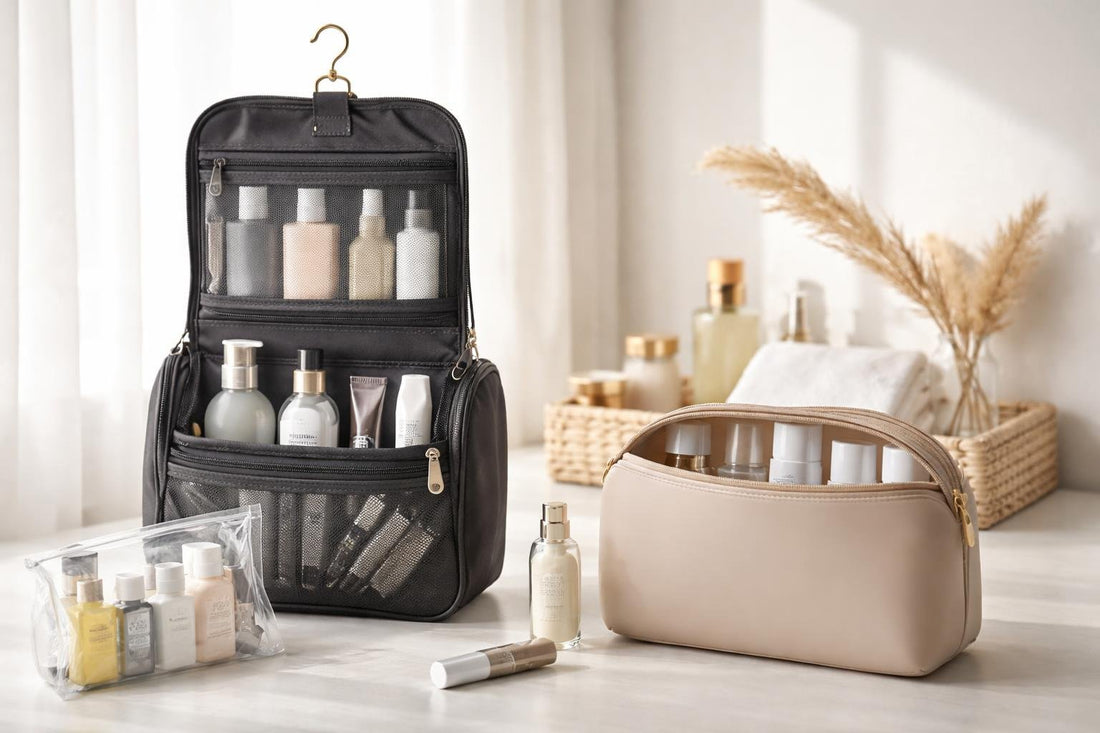 compact hanging and silicone toiletry bags for travel