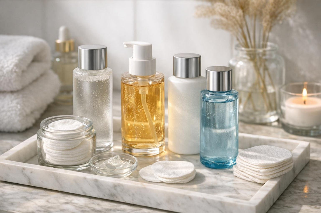 Assortment of toners and pads for winter skin care