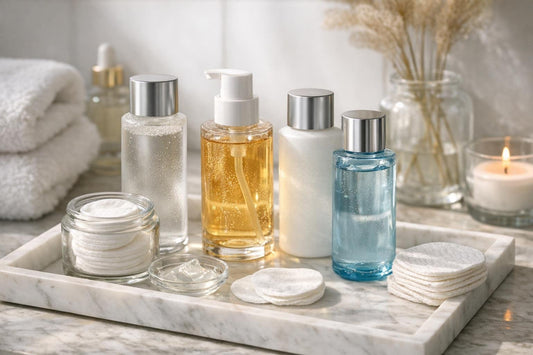 Assortment of toners and pads for winter skin care