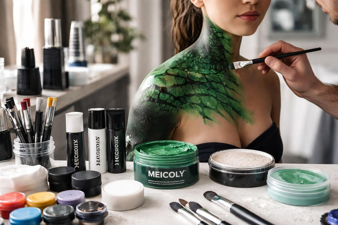 Toronto artist applying professional body paint on model