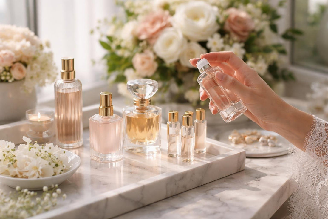 Toronto bride testing floral fragrance samples for spring wedding