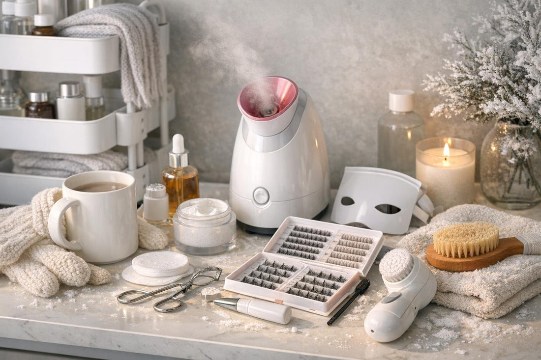 Toronto winter beauty tools and accessories flatlay