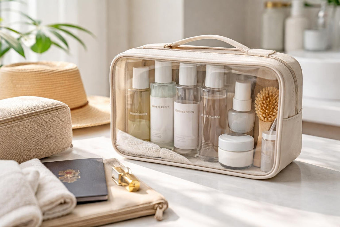 compact travel toiletry kit packed and ready for carry-on