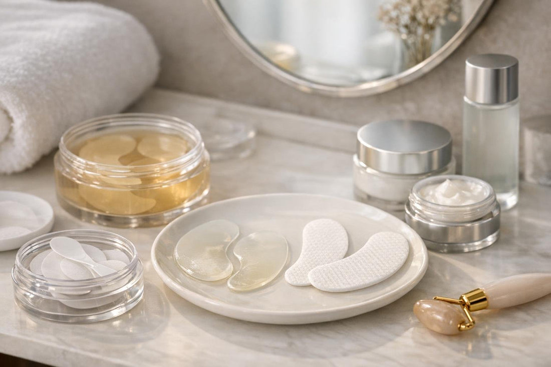 Under-eye wrinkle patches and pads placed correctly for beginners