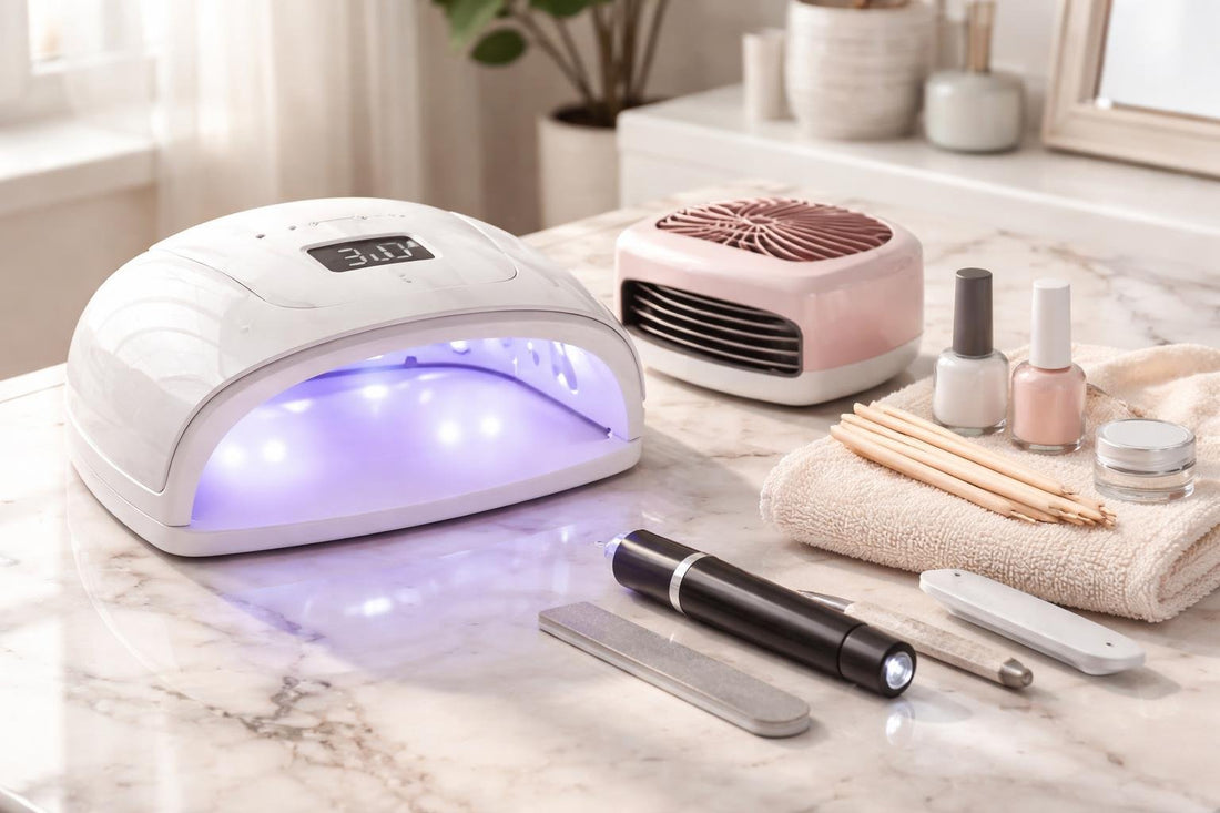 UV LED nail lamp and alternatives on a table