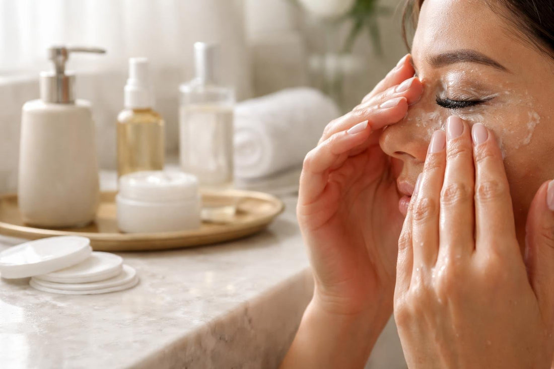 Hands applying cleansing gel to remove waterproof makeup