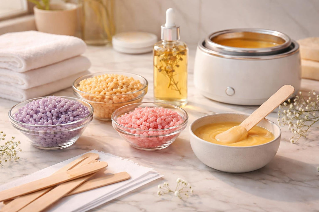 Display of wax beads, applicators, and aftercare oil