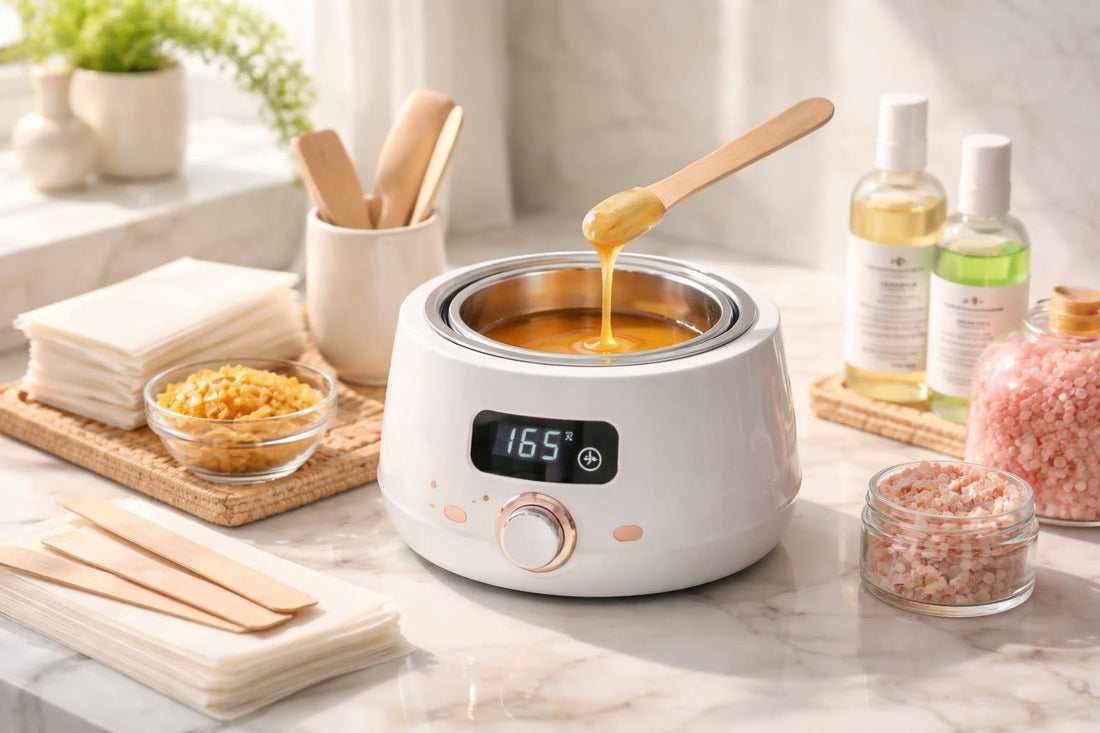 Wax warmer with spatulas and strips for at-home waxing