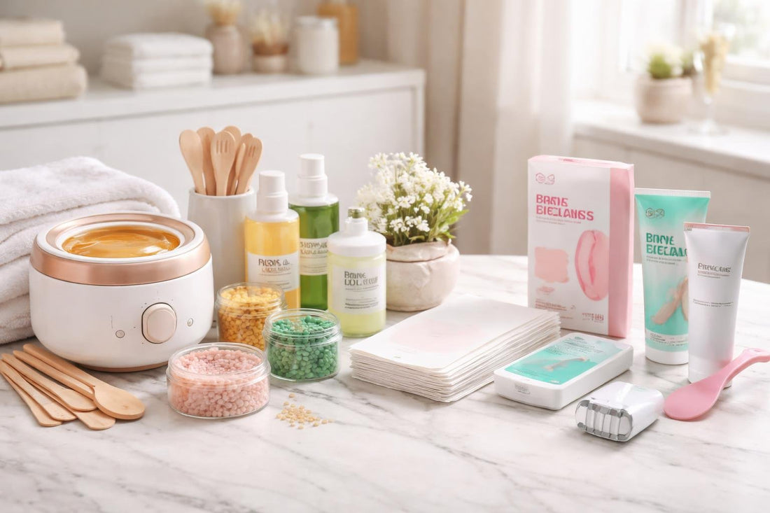 waxing kit and alternatives laid out on table