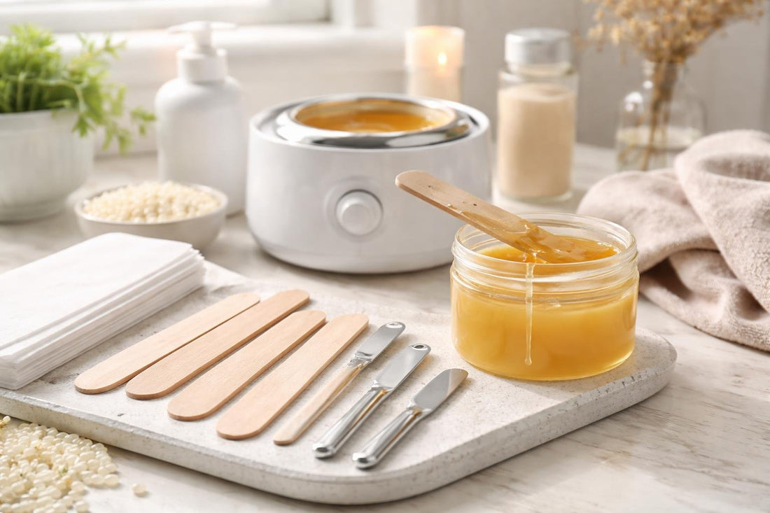 waxing spatulas and applicators set on table