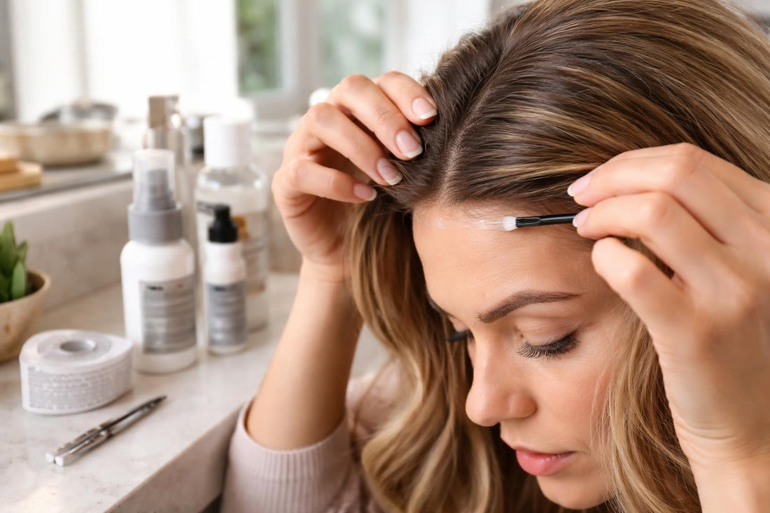 Applying wig adhesive at hairline for secure hold