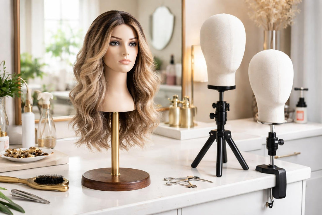 Wig head stands and alternatives for salon and home use