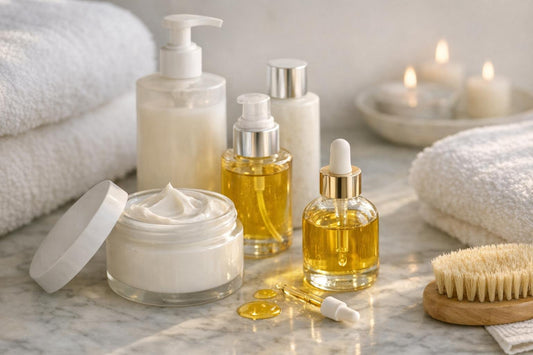 Layering body lotion and oil after a winter shower