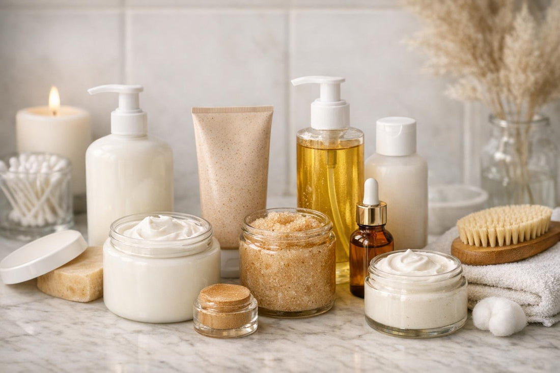 Assortment of body skin care products for winter