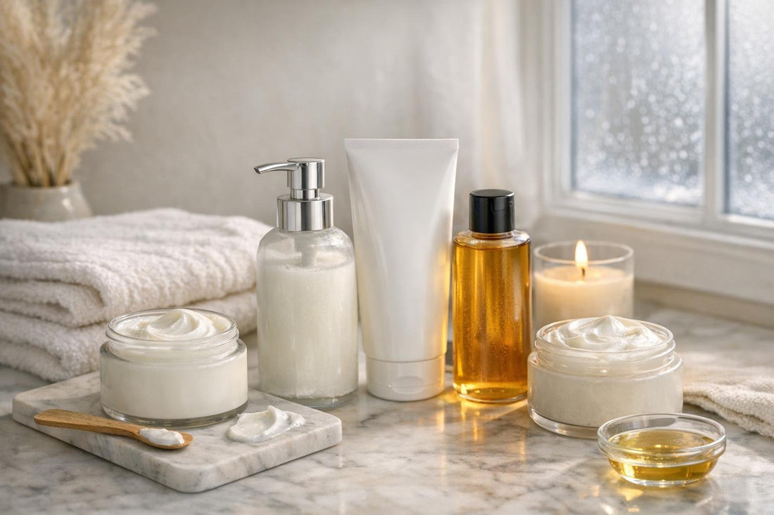 Assortment of winter body moisturizers in Ontario