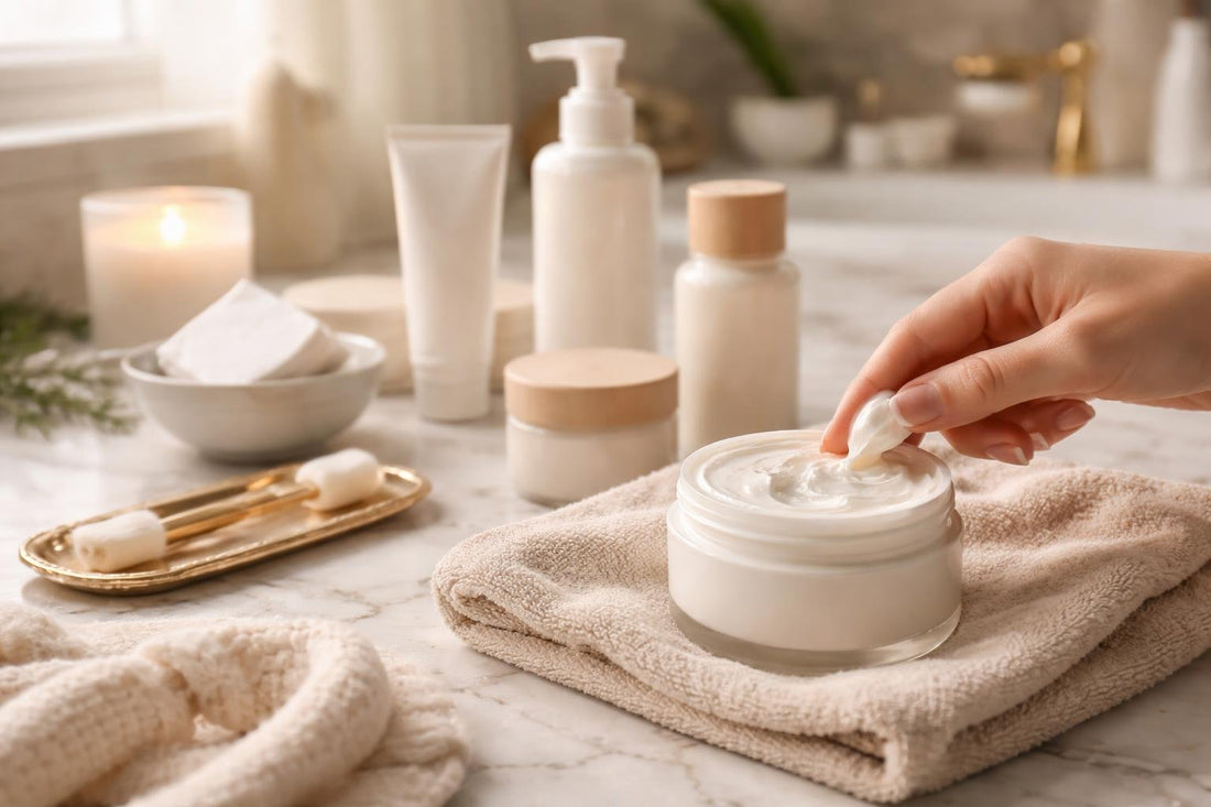 Beginner using cleansing cream to remove winter makeup