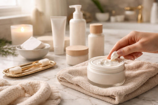 Beginner using cleansing cream to remove winter makeup