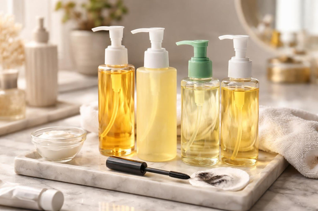 Cleansing oil removing waterproof mascara in winter routine