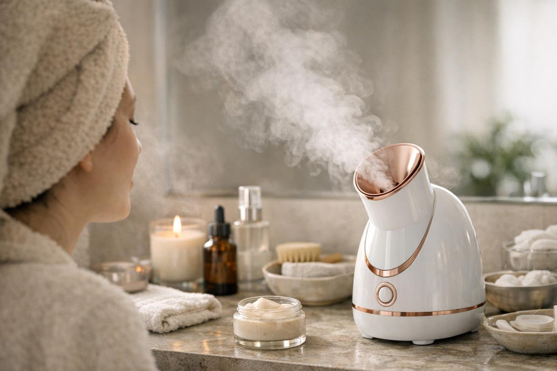 Beginner using facial steamer for winter dry skin