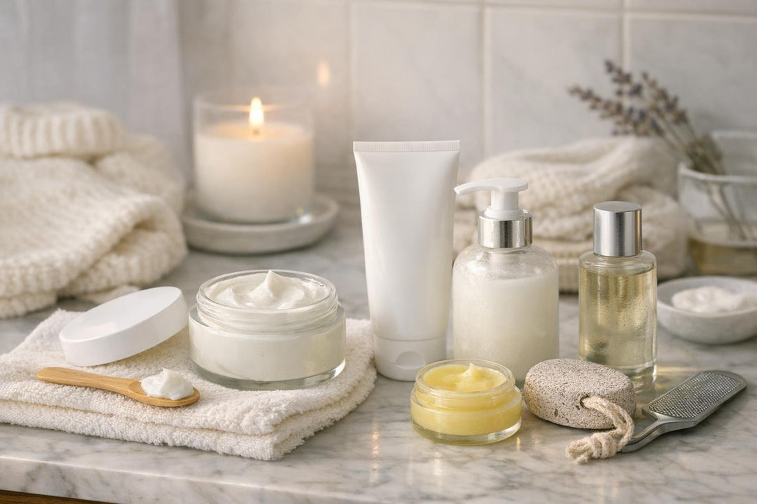 Winter foot cream and lotion routine for cracked heels