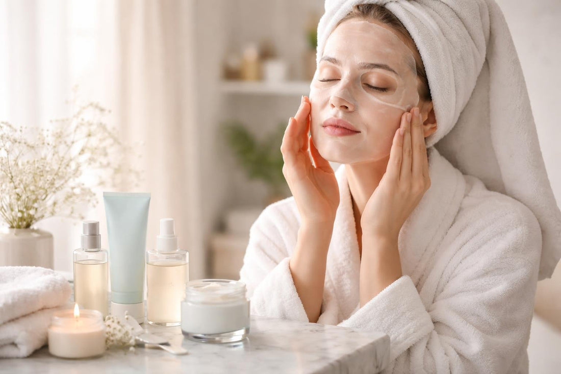 Beginner applying hydrating facial mask for winter dry skin