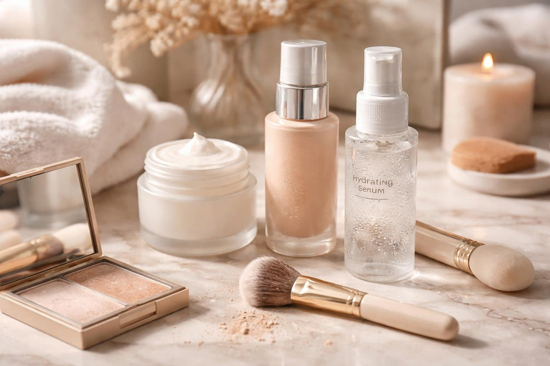 Winter makeup application on dry skin with hydrating base