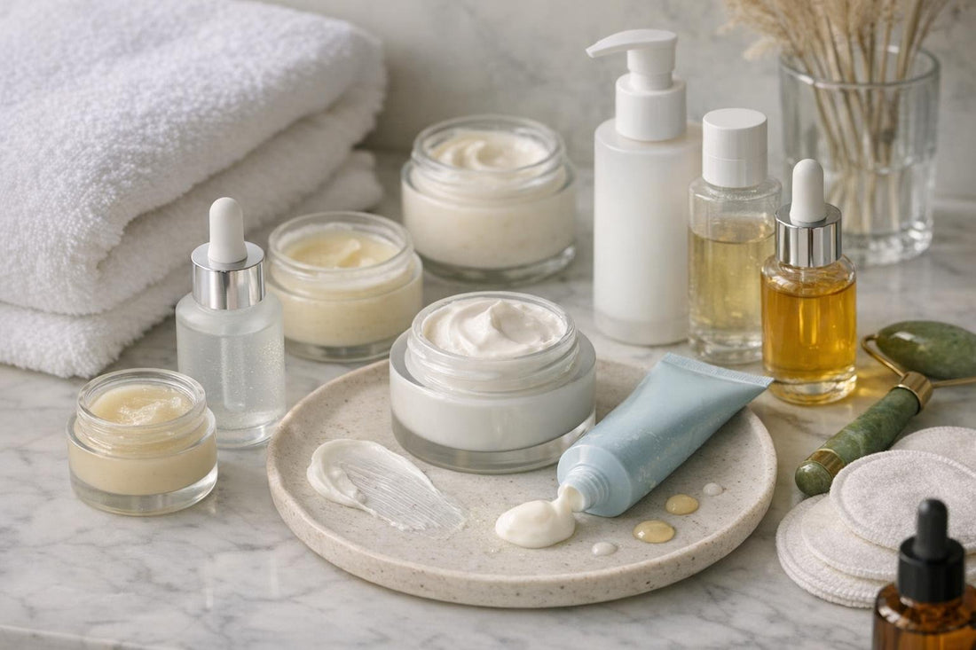 Facial skin care sets and winter routine flatlay