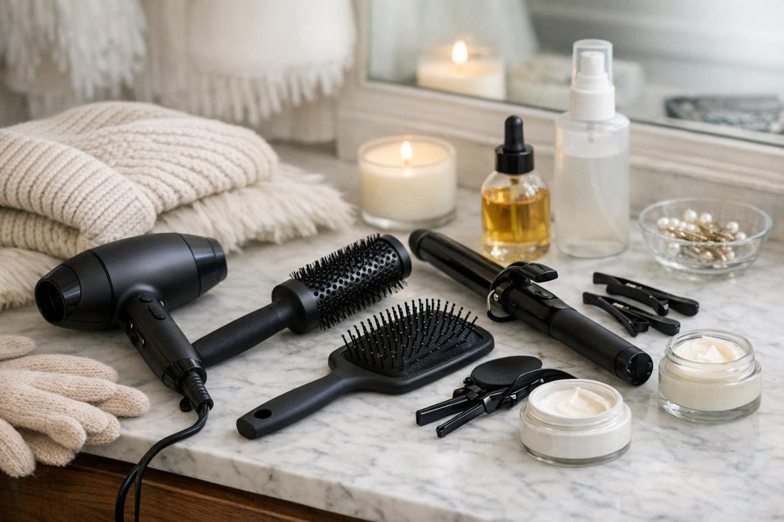 compact hair dryer and styling accessories winter kit