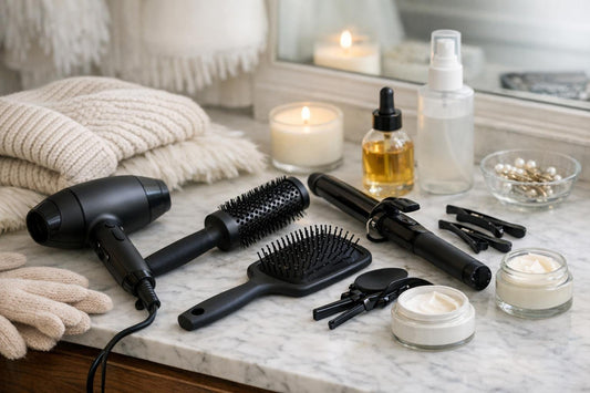 compact hair dryer and styling accessories winter kit