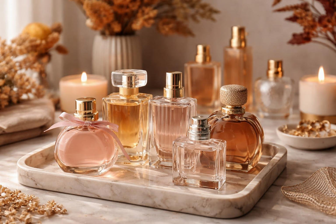 Fall date night perfume bottles on a table