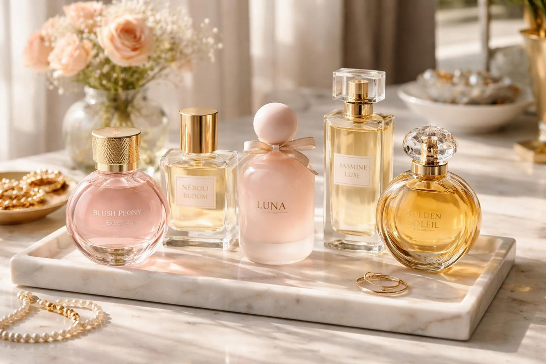 Affordable women's eau de parfum bottles on display